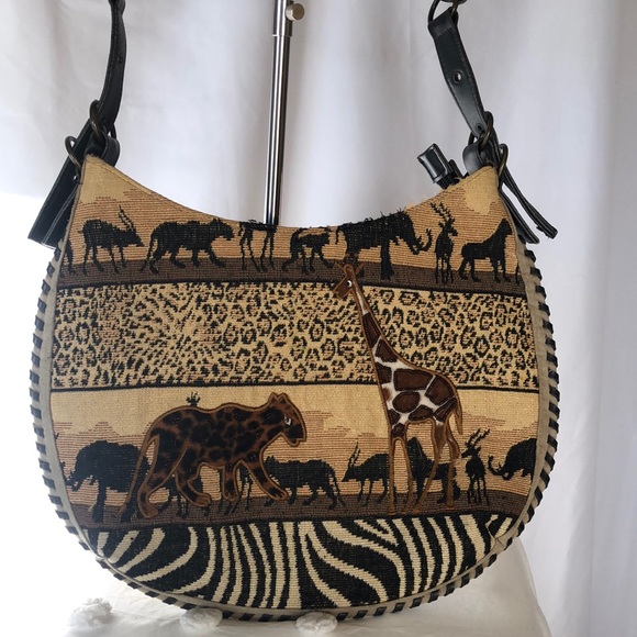 Unique Animal jungle print canvas shoulder handbag. - Picture 1 of 12